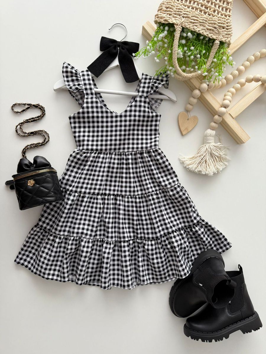 Vestido Marilia Xadrez Preto - Dondokinha Kids