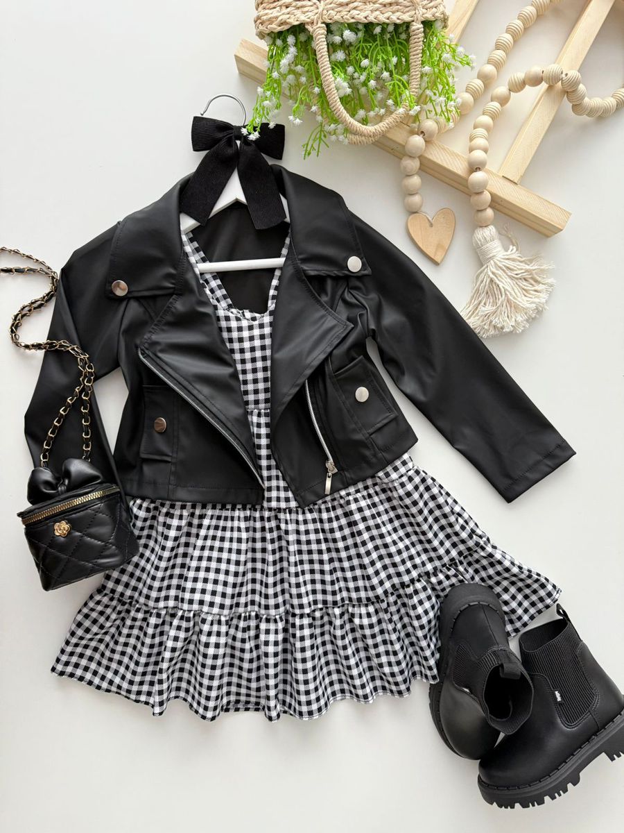Vestido Marilia Xadrez Preto 