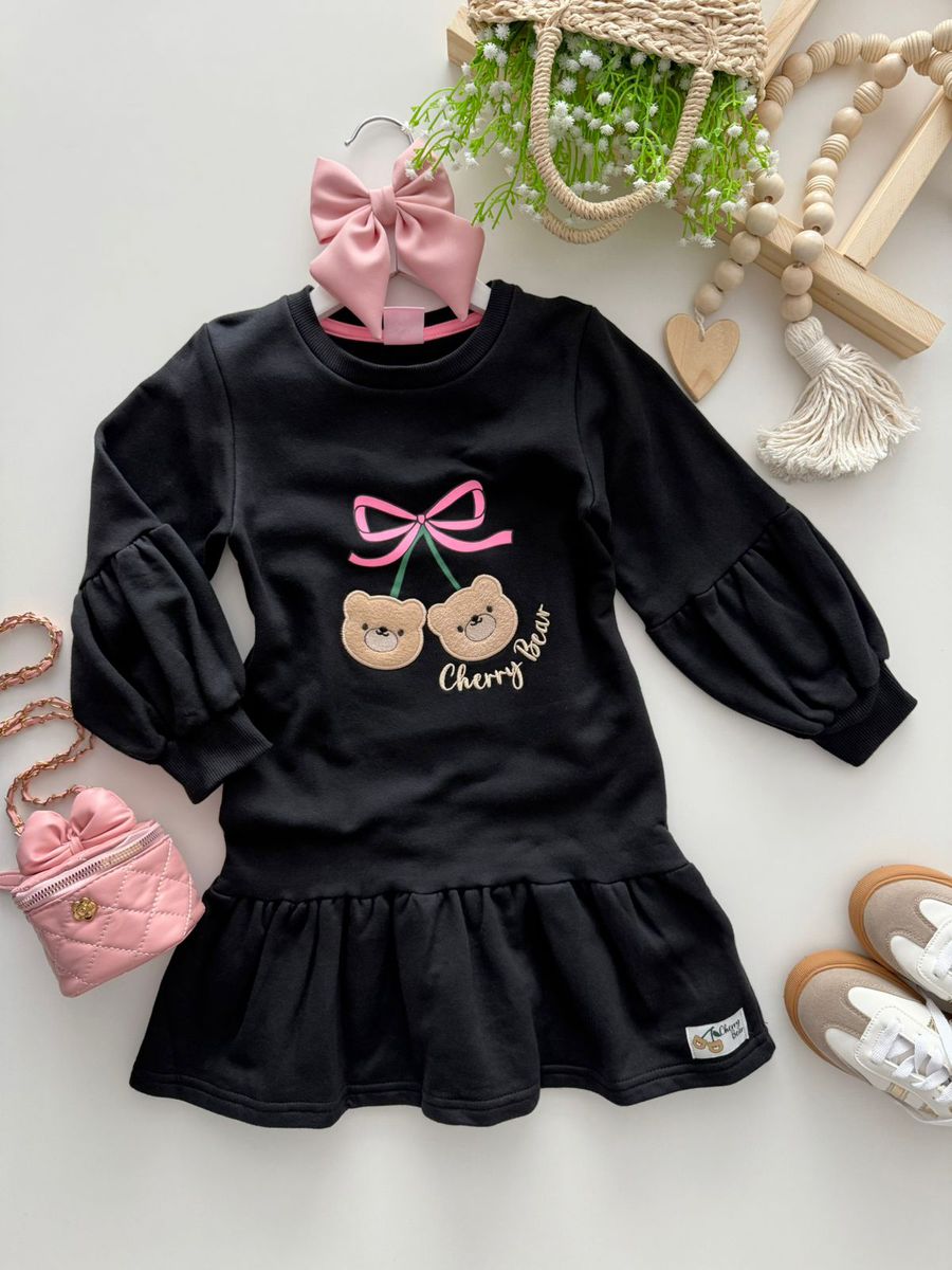 Vestido Preto Cherry - Dondokinha Kids