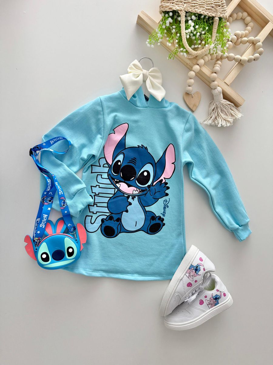 Vestido Moletom Stitch Azul - Dondokinha Kids