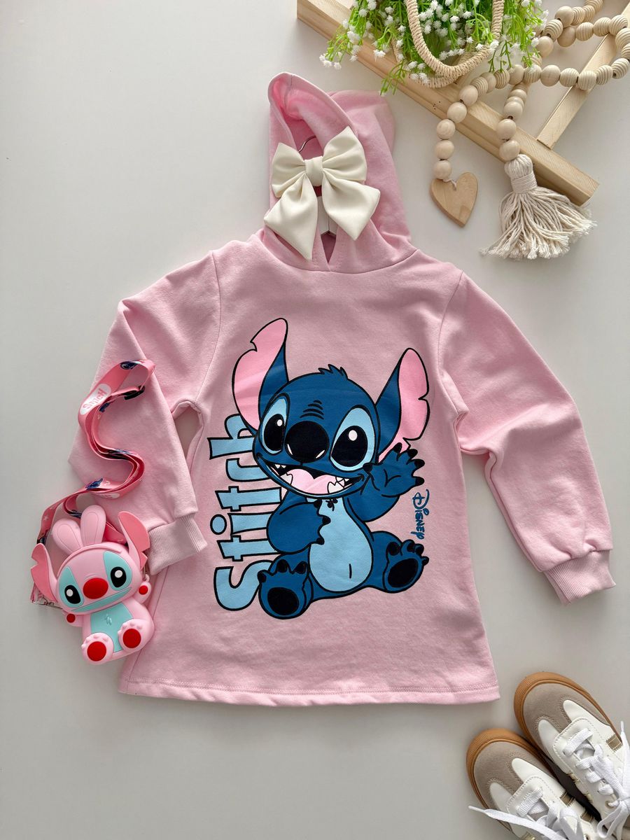 Vestido Moletom Stitch Rosa - Dondokinha Kids