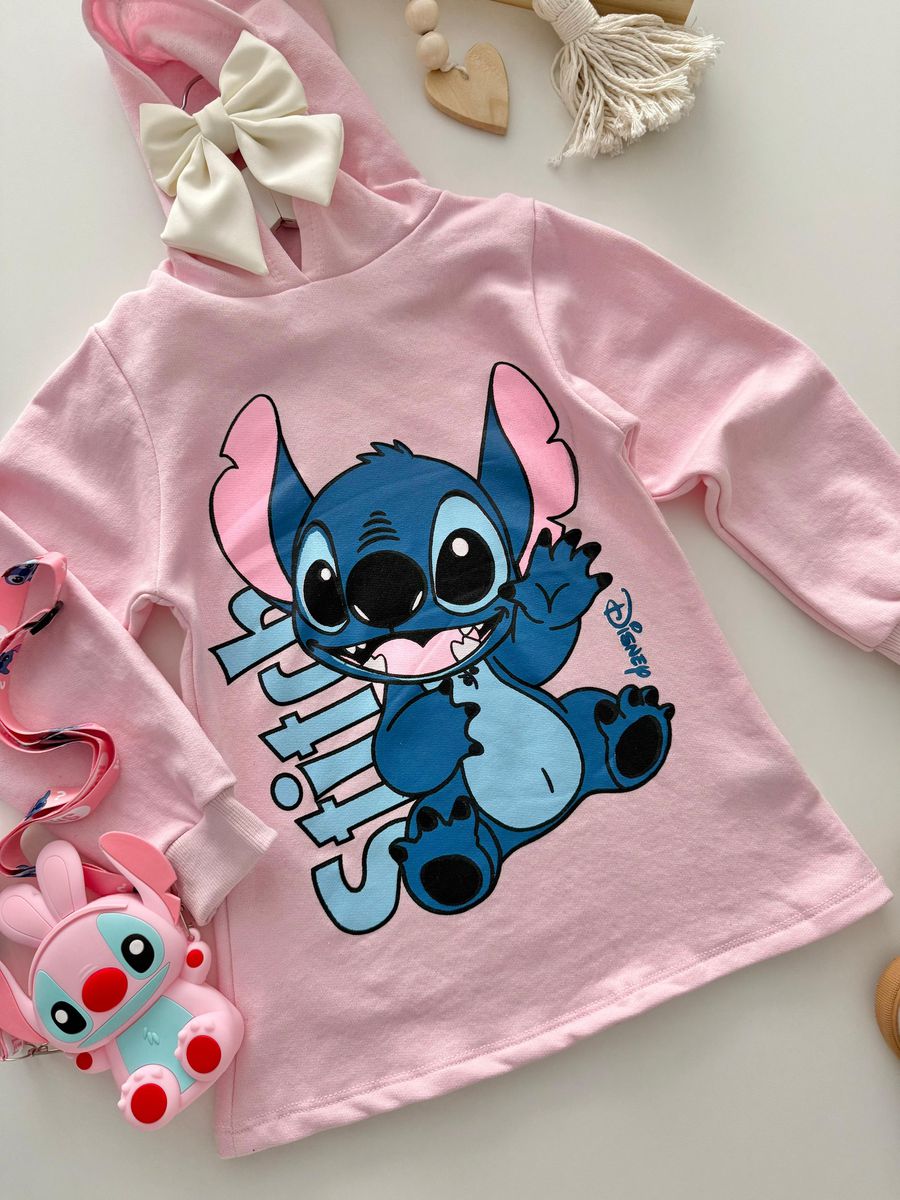 Vestido Moletom Stitch Rosa 