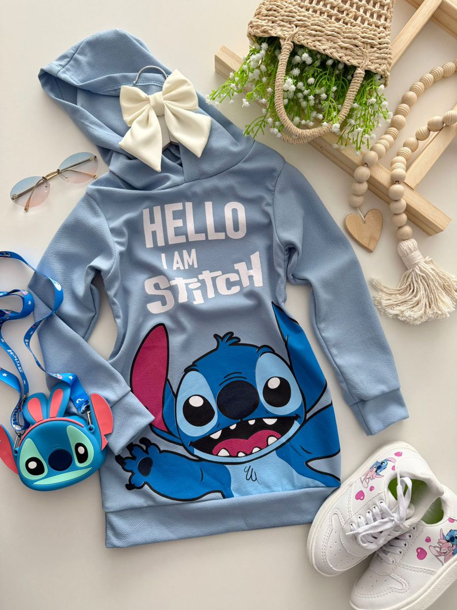 Vestido Hello Stitch Azul Bebê - Dondokinha Kids