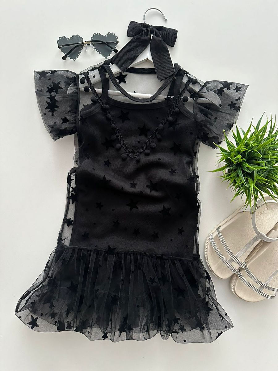 Vestido Tule Estrela Preto - Dondokinha Kids