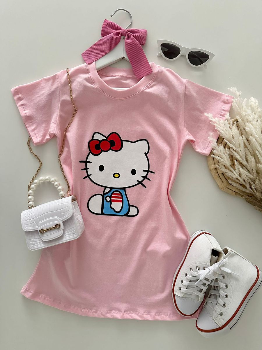 Camisetão Hello Kitty Rosa - Dondokinha Kids