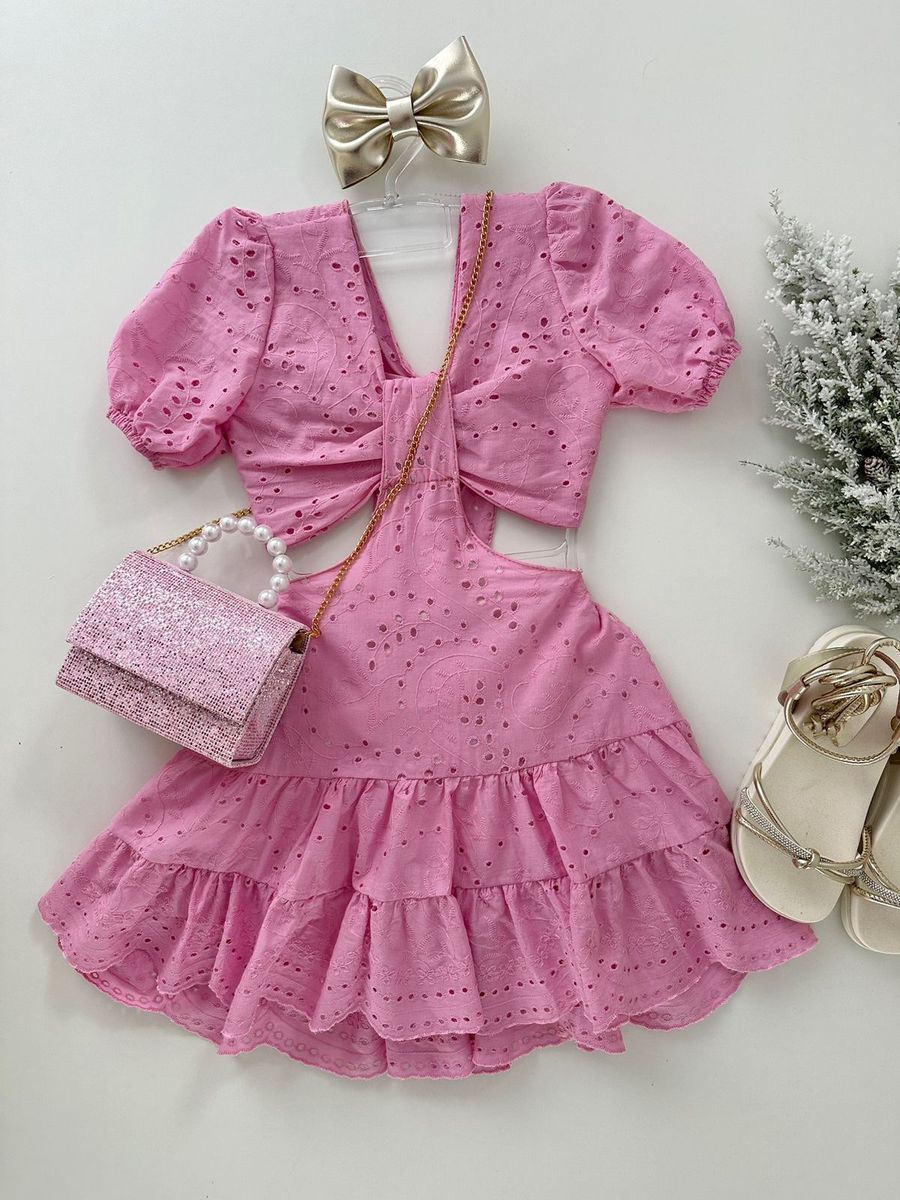 Vestido Nicole Lese Rosa - Dondokinha Kids