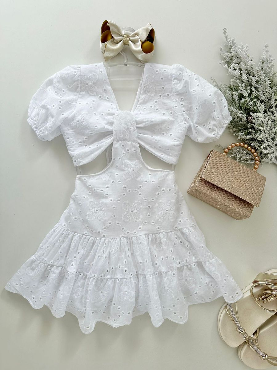 Vestido Maya Lese Branco - Dondokinha Kids