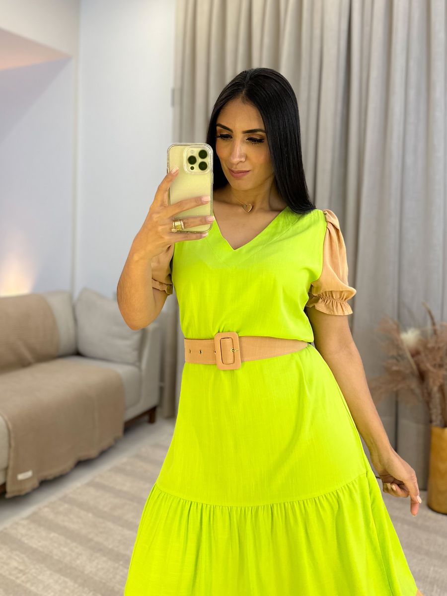 Vestido Joana Verde e Nude 