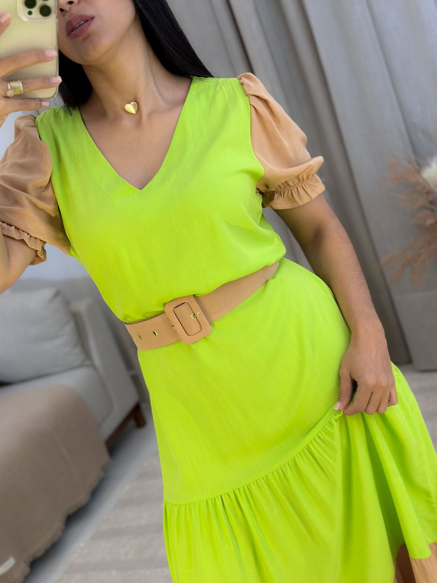 Vestido Joana Verde e Nude 