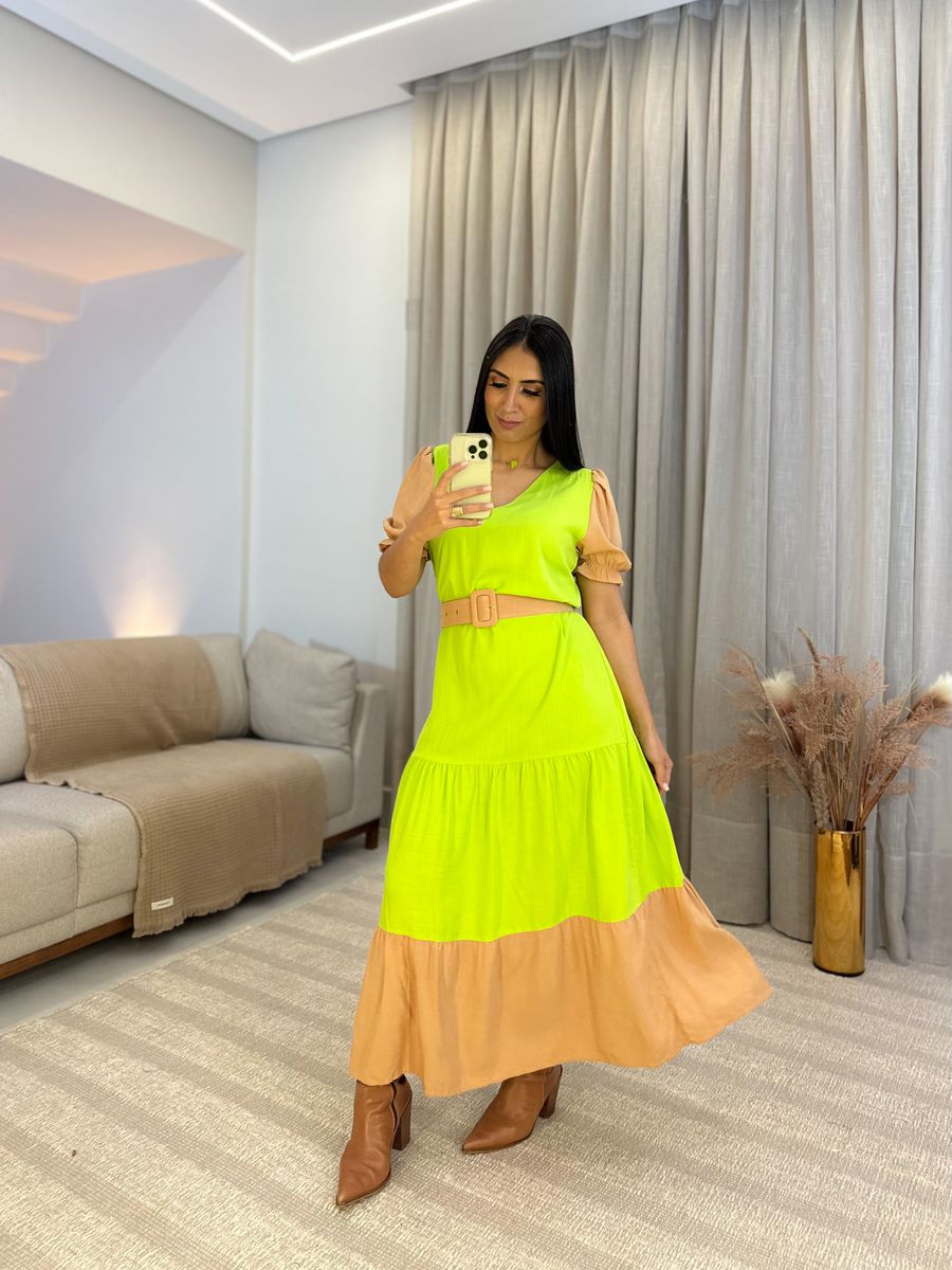 Vestido Joana Verde e Nude 