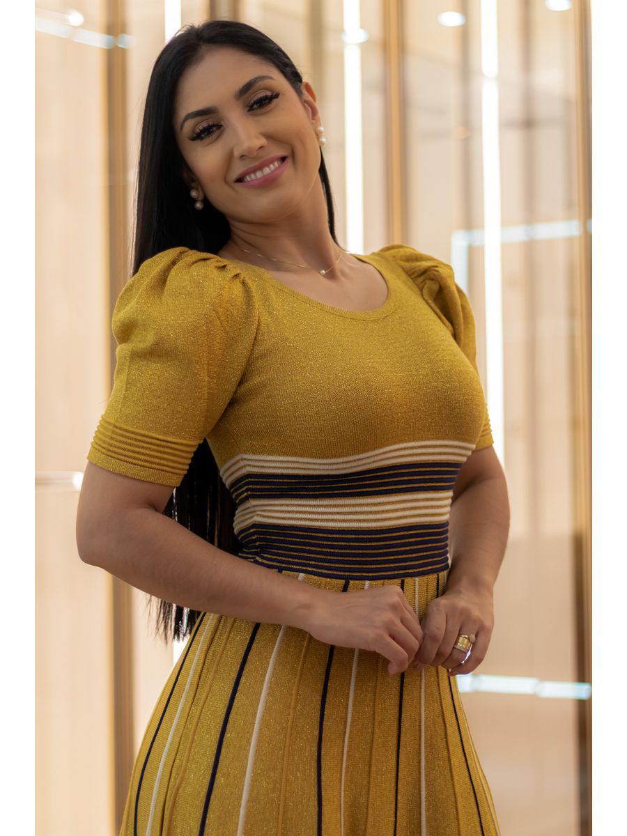 Vestido Dubai Tricot Dourado