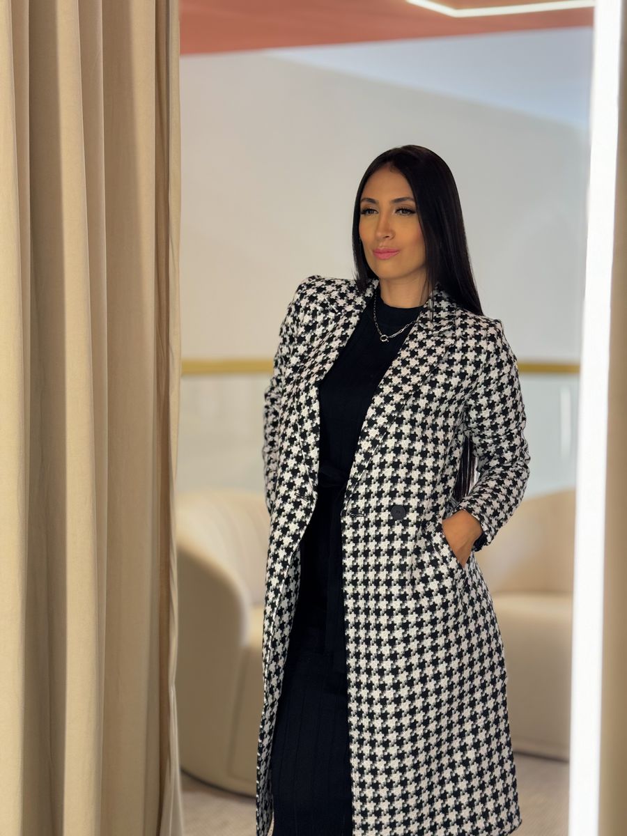 Sobretudo Irlanda Tweed Preto E Branco