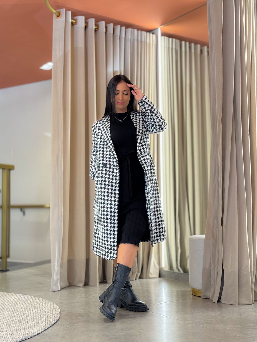 Sobretudo Irlanda Tweed Preto E Branco