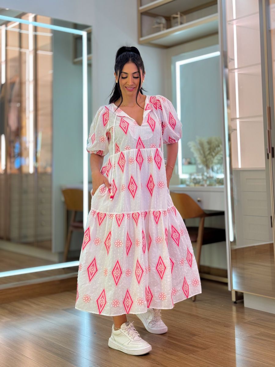 Vestido Jessica Branco E Rosa