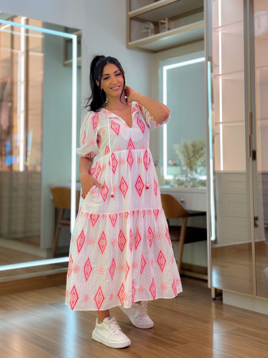 Vestido Jessica Branco E Rosa