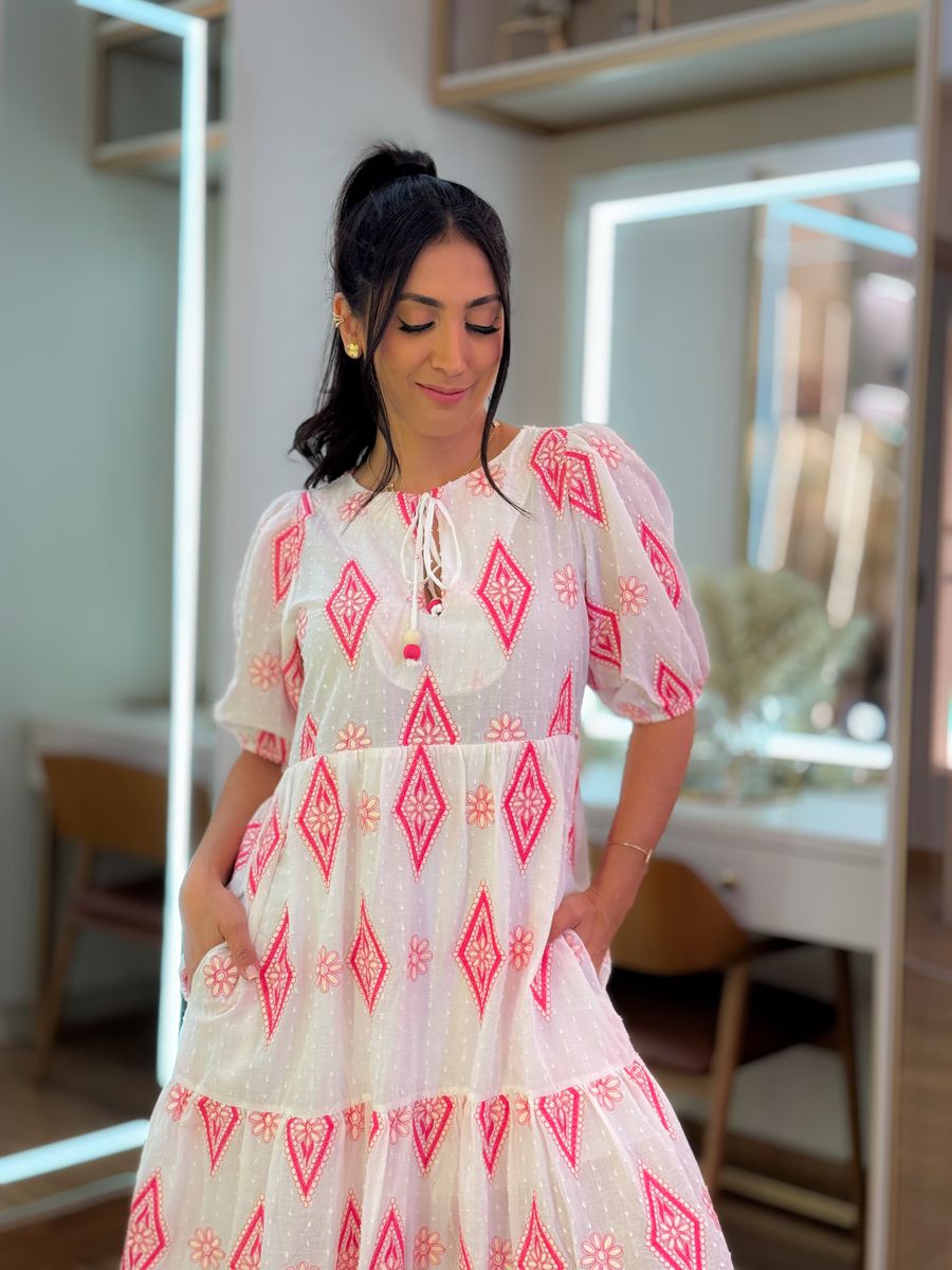 Vestido Jessica Branco E Rosa