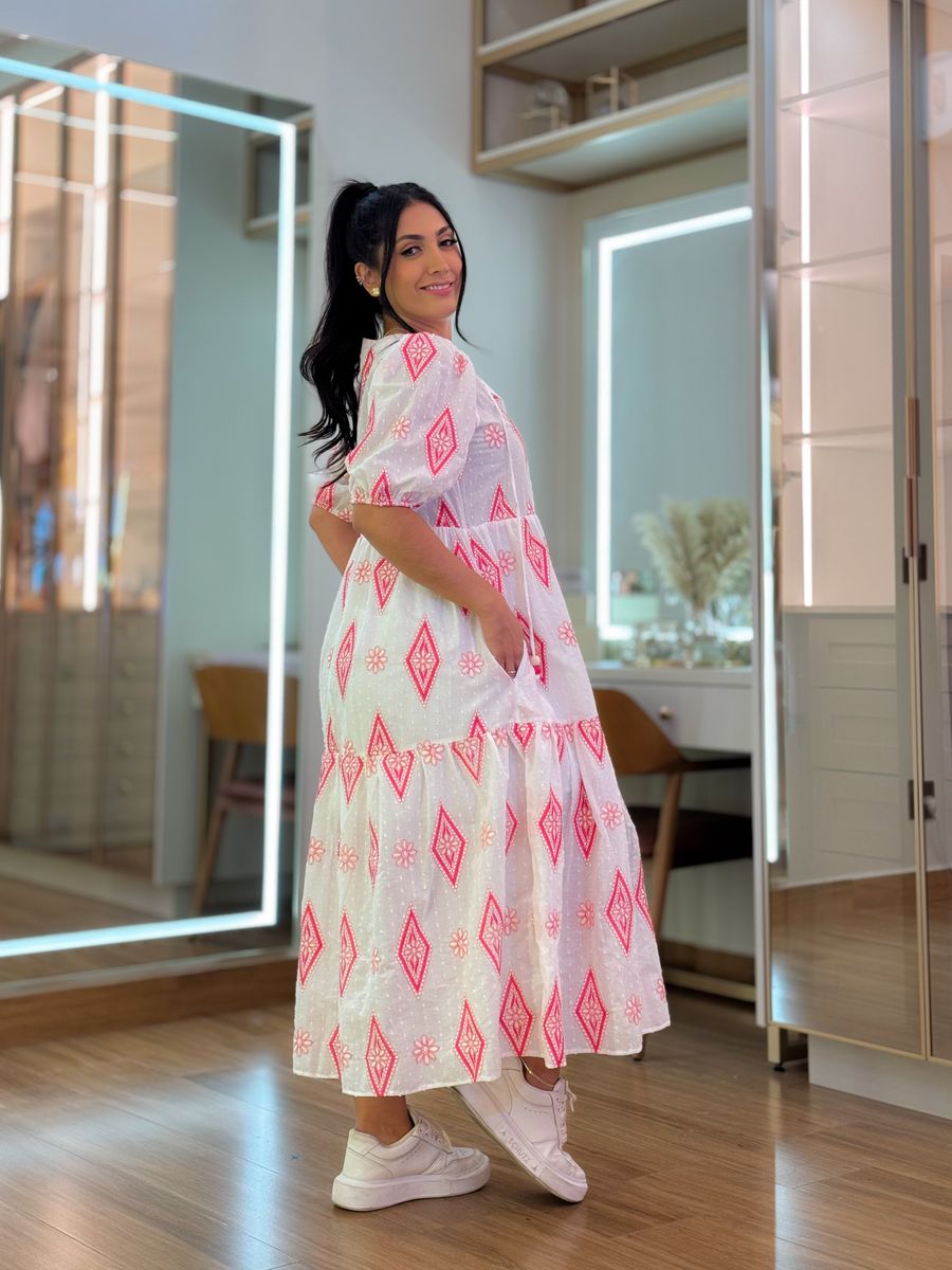 Vestido Jessica Branco E Rosa