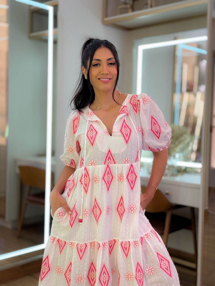 Vestido Jessica Branco E Rosa