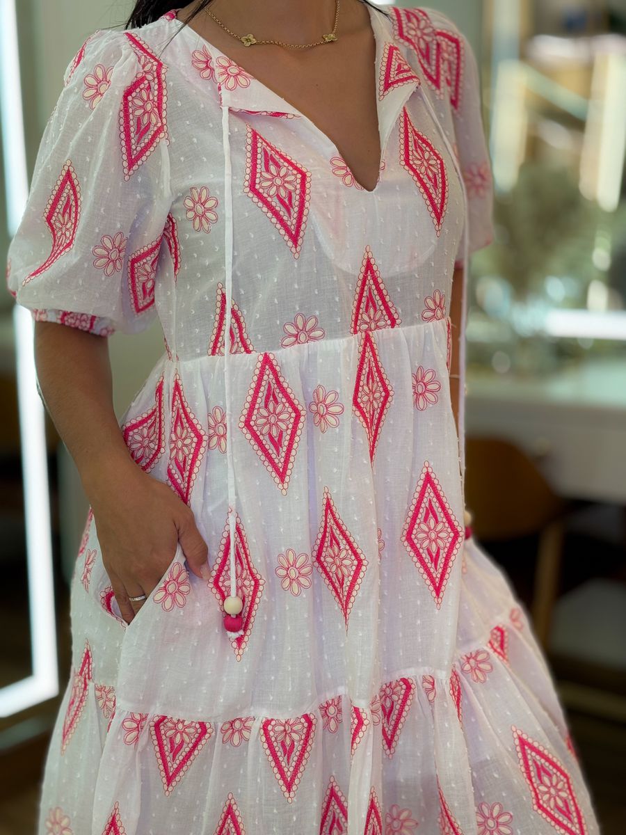 Vestido Jessica Branco E Rosa