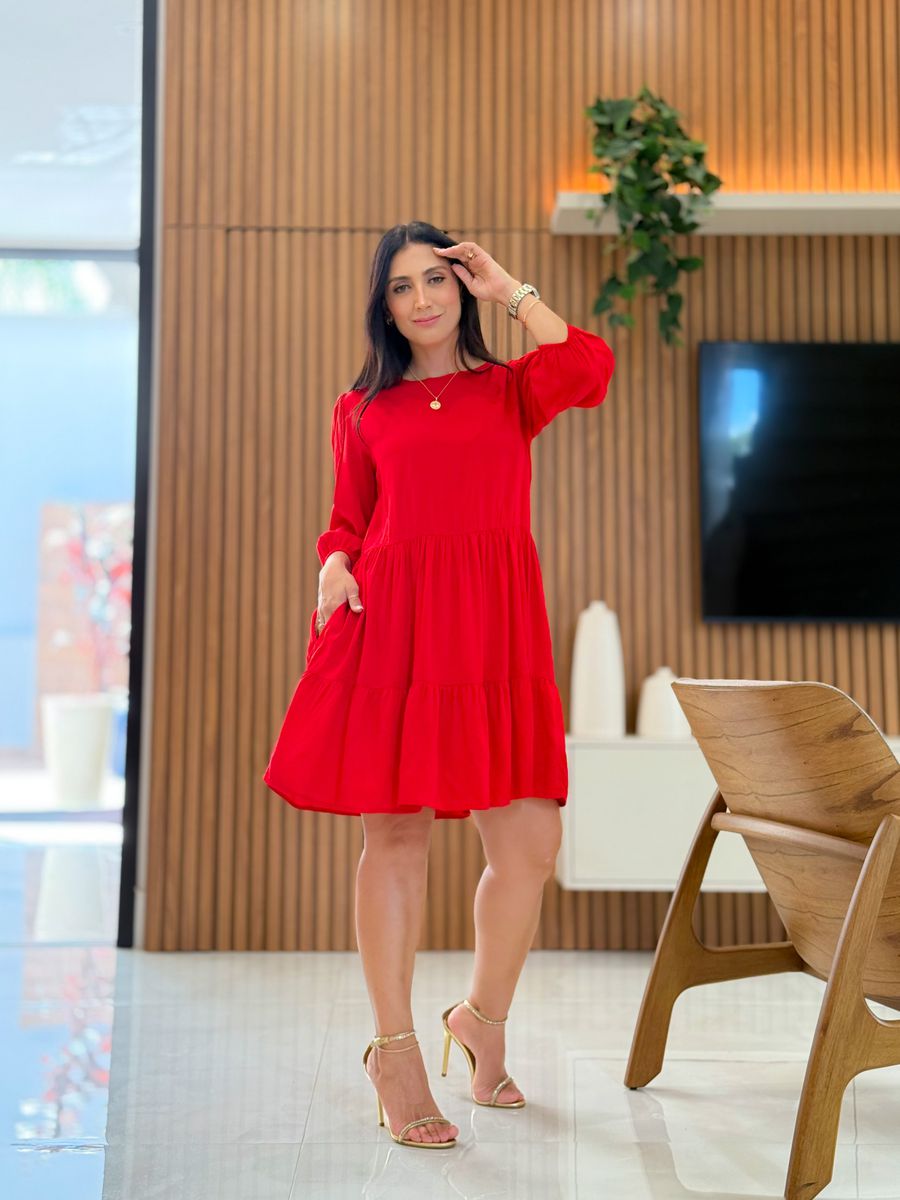 Vestido Antonela Vermelho Liso