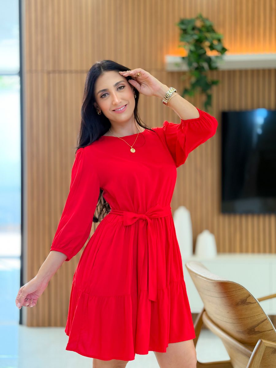 Vestido Antonela Vermelho Liso