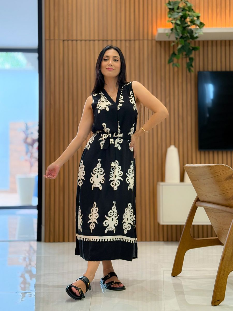 Vestido Emili Preto E Off White