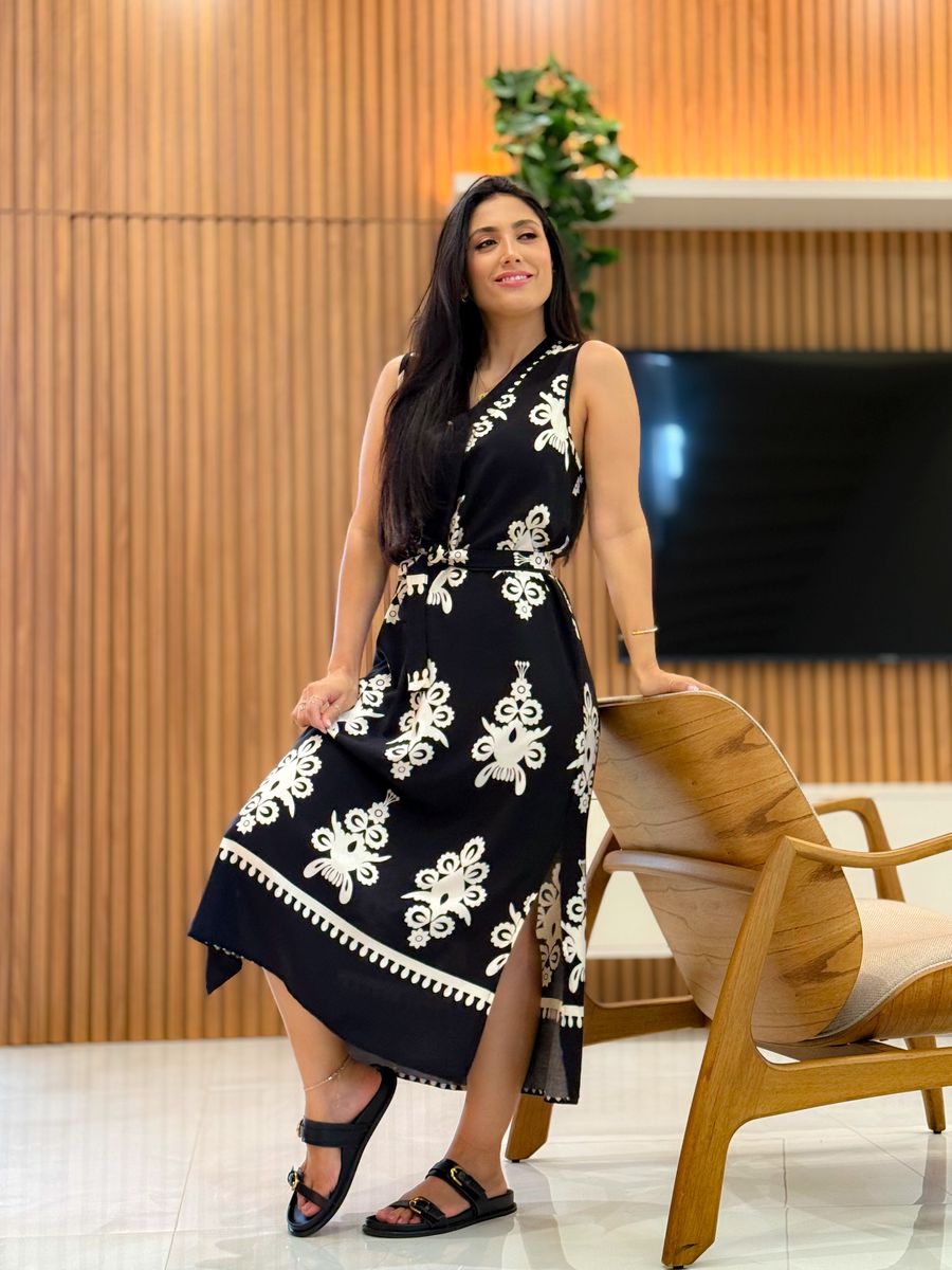 Vestido Emili Preto E Off White