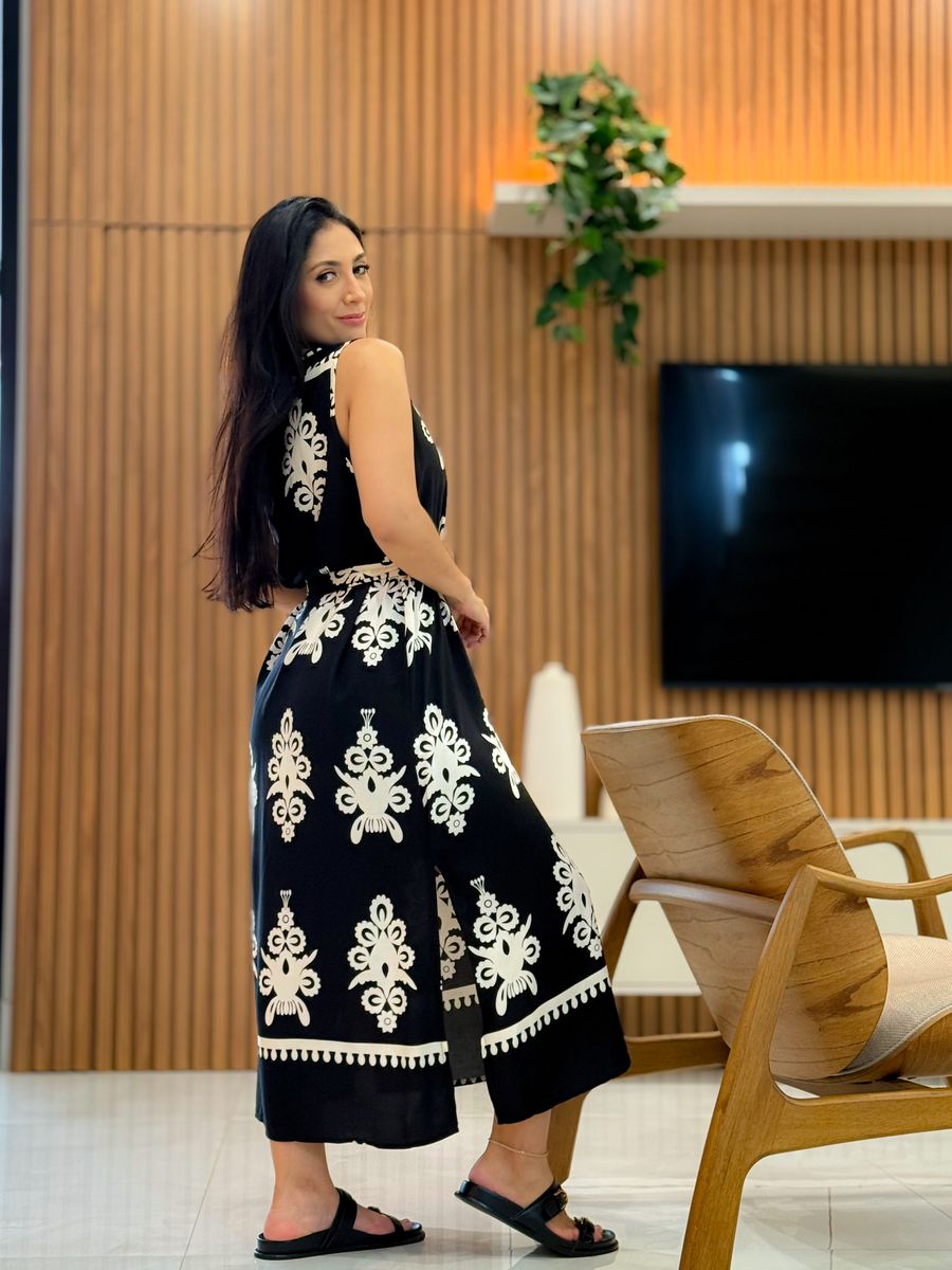 Vestido Emili Preto E Off White