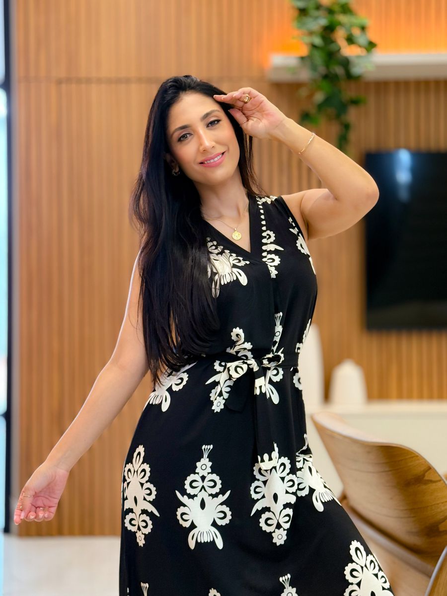 Vestido Emili Preto E Off White