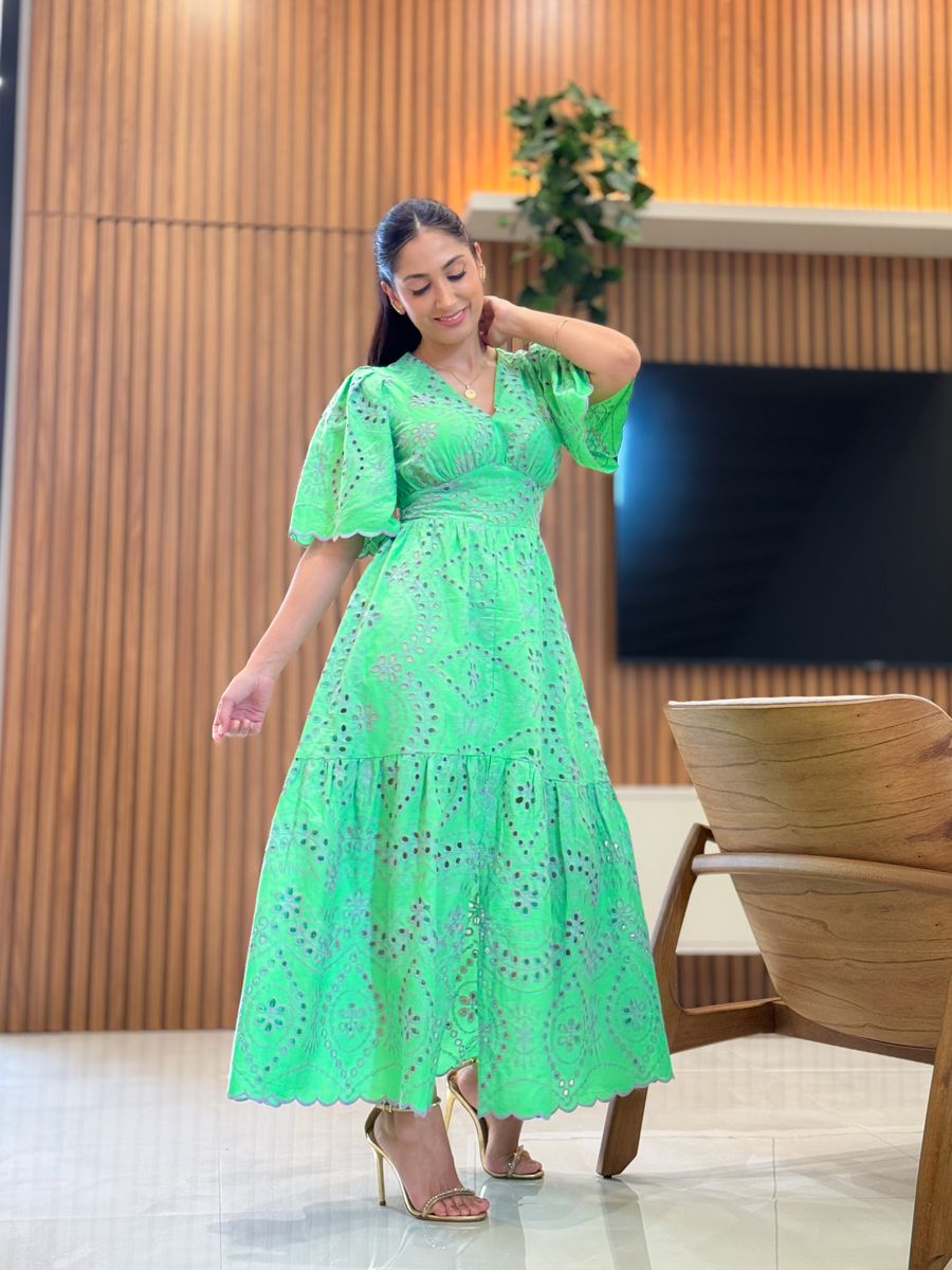 Vestido Luiza Verde E Lilas