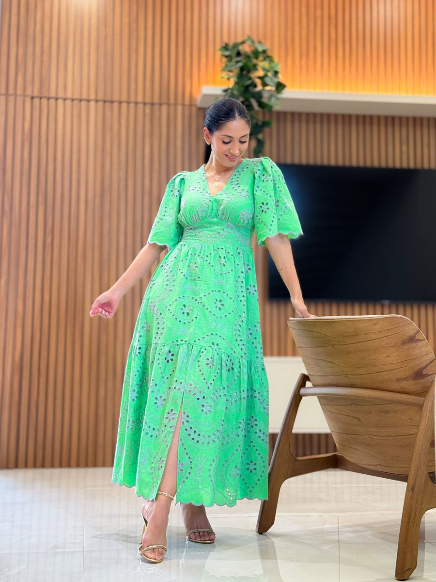 Vestido Luiza Verde E Lilas