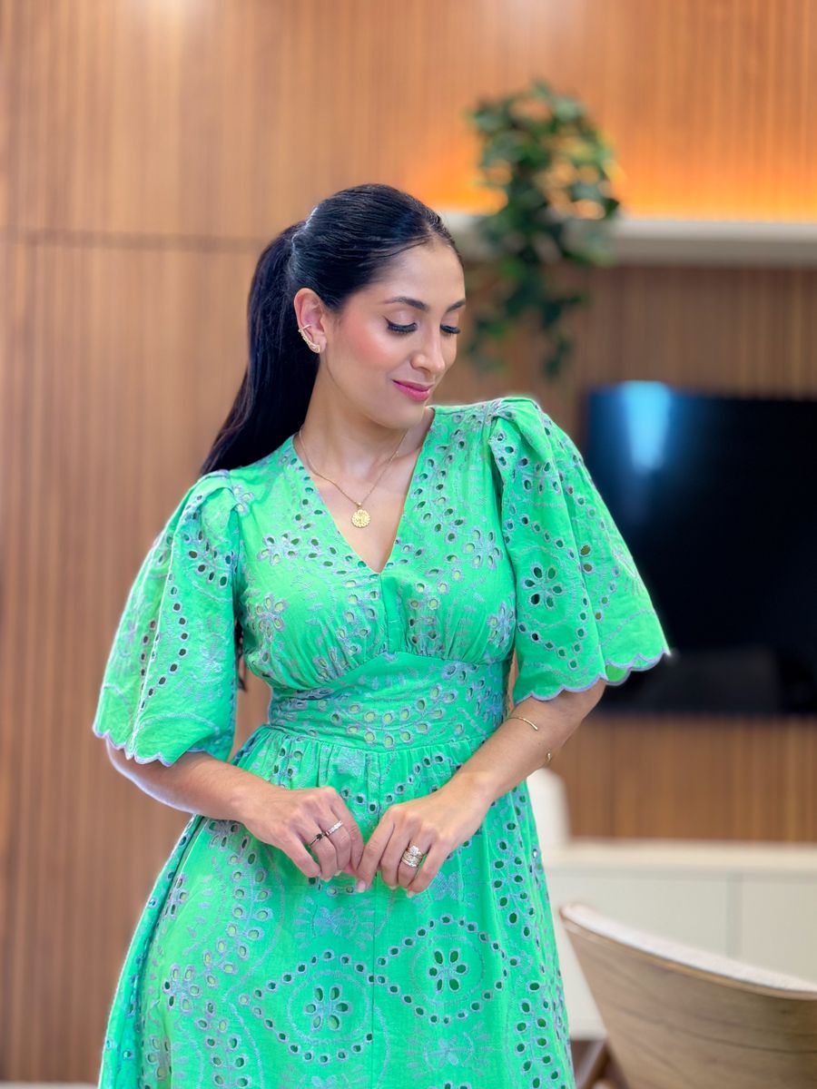 Vestido Luiza Verde E Lilas