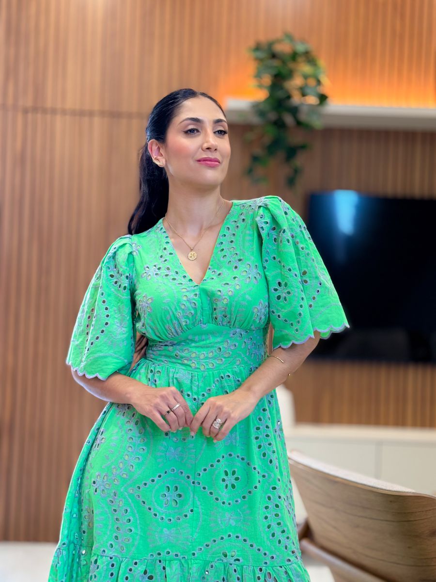 Vestido Luiza Verde E Lilas