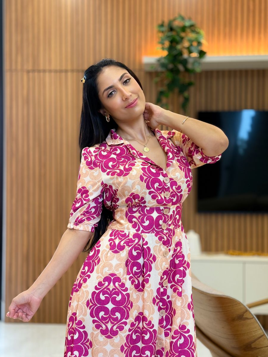 Vestido Mila Nude E Fucsia 