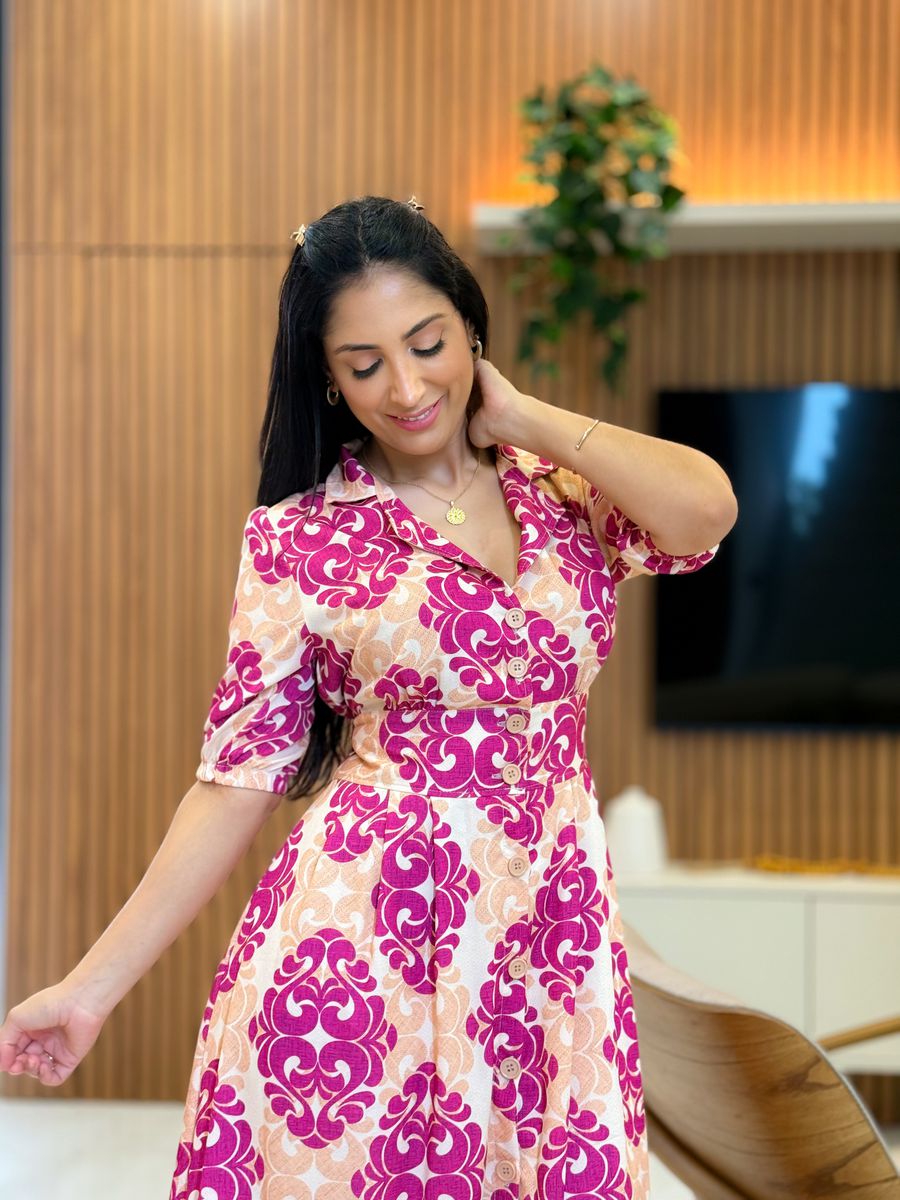 Vestido Mila Nude E Fucsia 