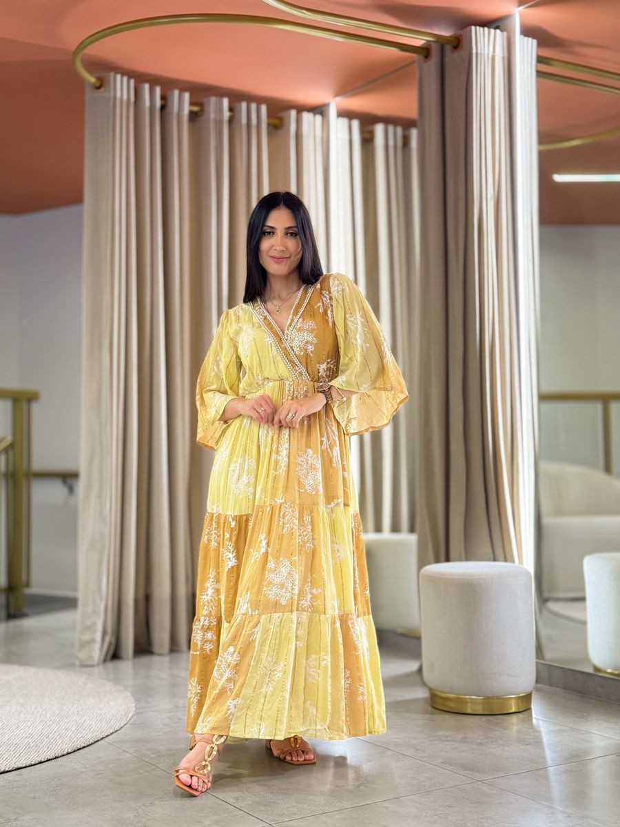 Vestido Eduarda Amarelo E Caramelo