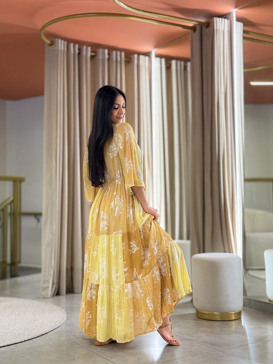 Vestido Eduarda Amarelo E Caramelo