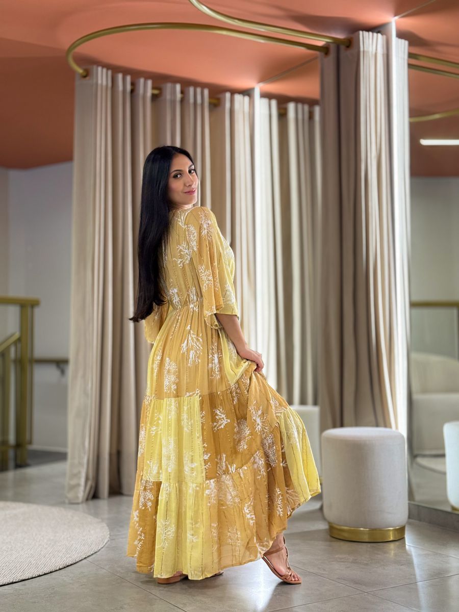 Vestido Eduarda Amarelo E Caramelo