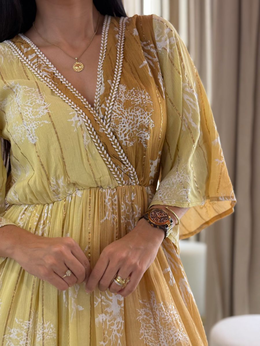 Vestido Eduarda Amarelo E Caramelo