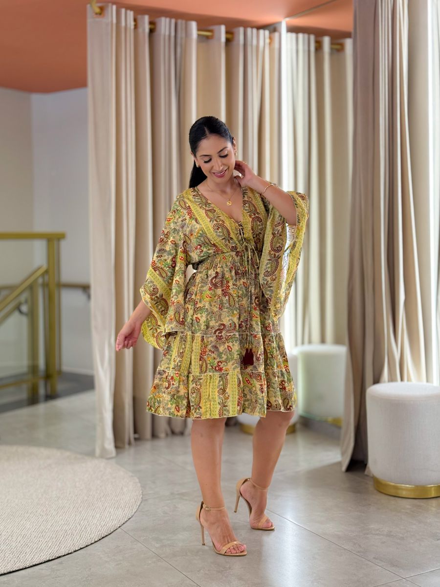 Vestido Maia Estampado Verde E Bordo