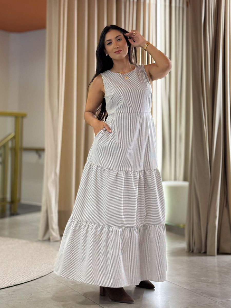 Vestido Taciele Marrom E Branco