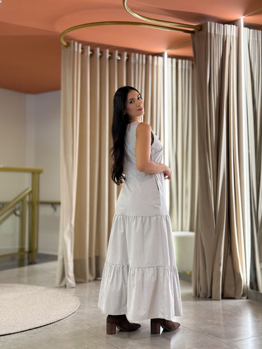 Vestido Taciele Marrom E Branco