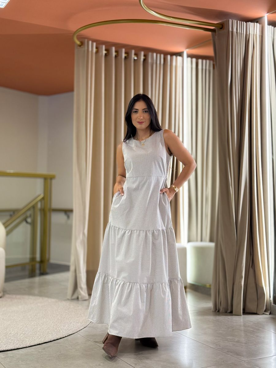 Vestido Taciele Marrom E Branco