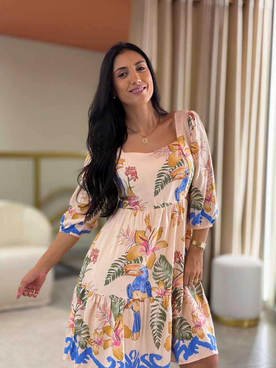 Vestido Marina Estampado Rose Tucano