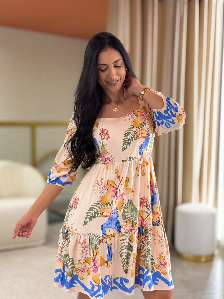Vestido Marina Estampado Rose Tucano