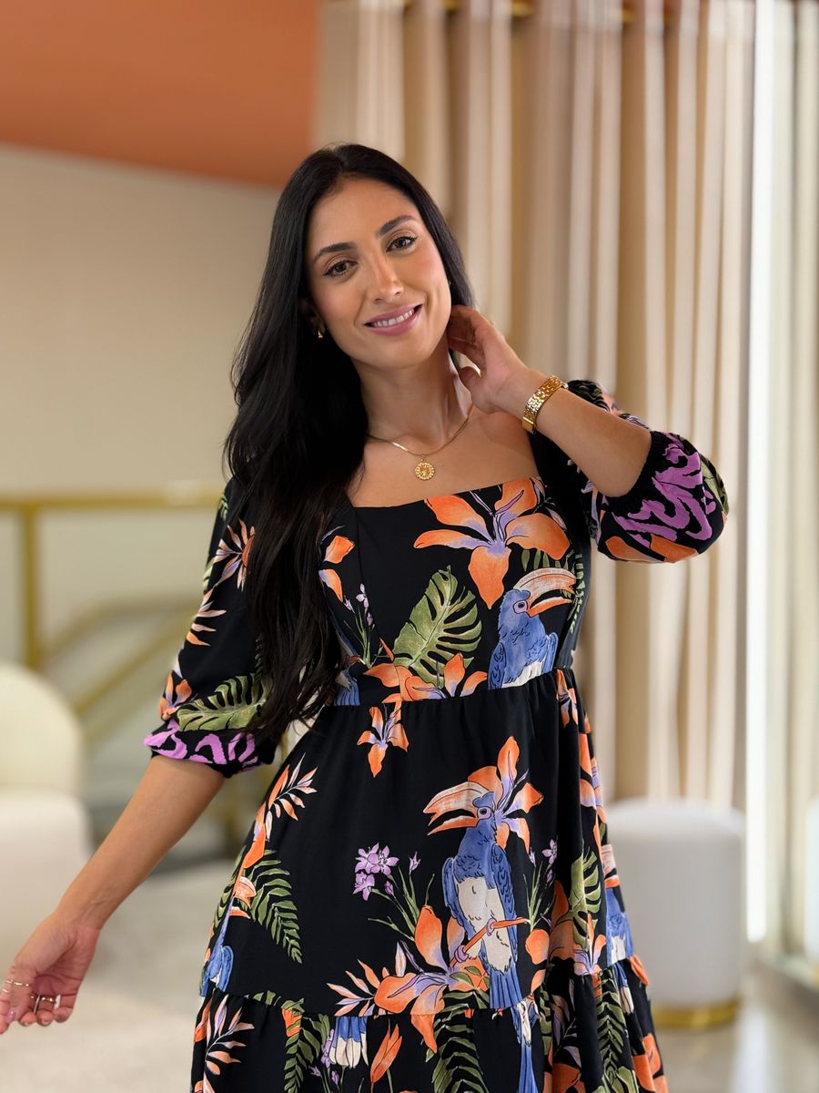 Vestido Marina Estampado Preto Tucano