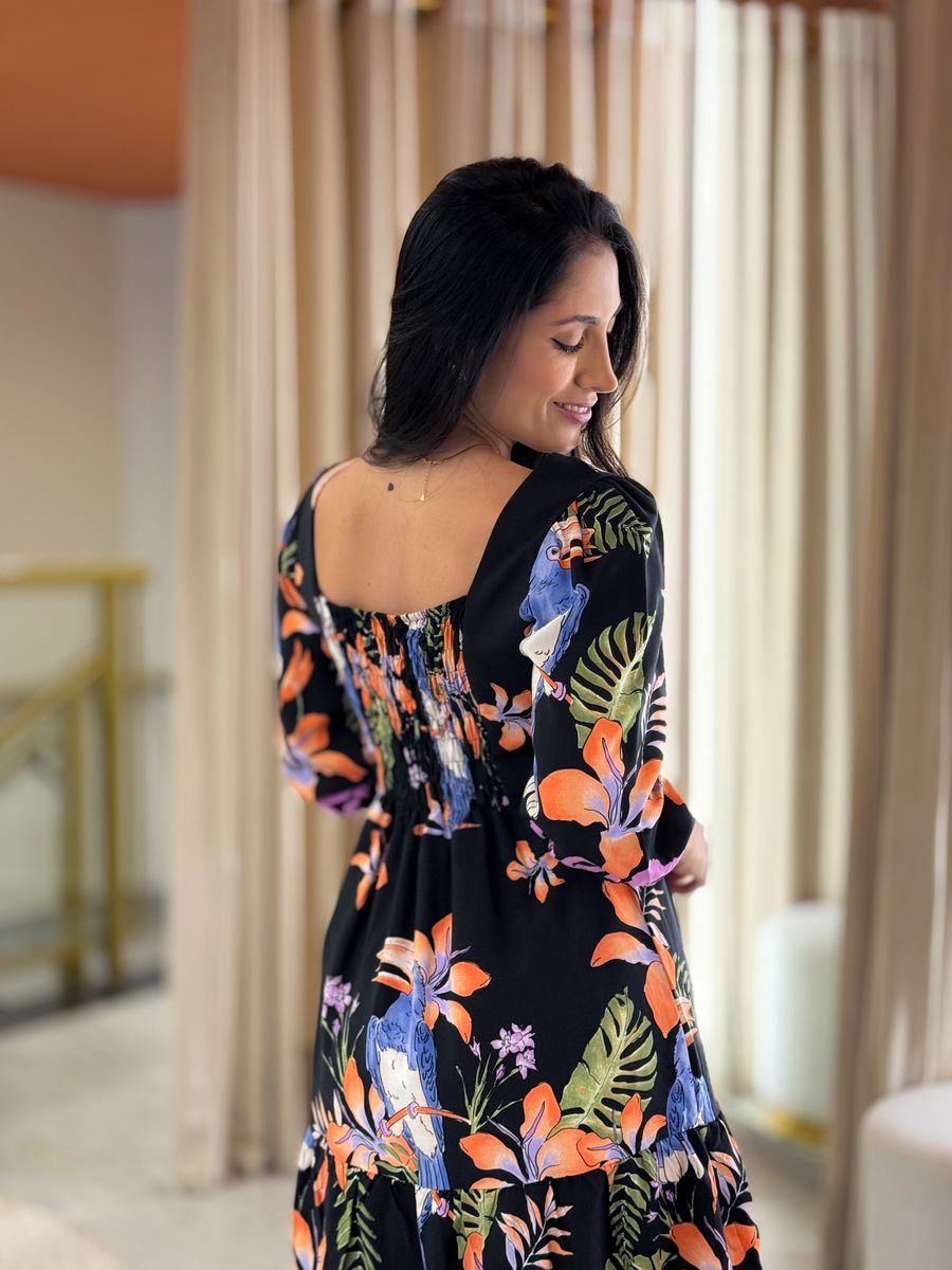 Vestido Marina Estampado Preto Tucano