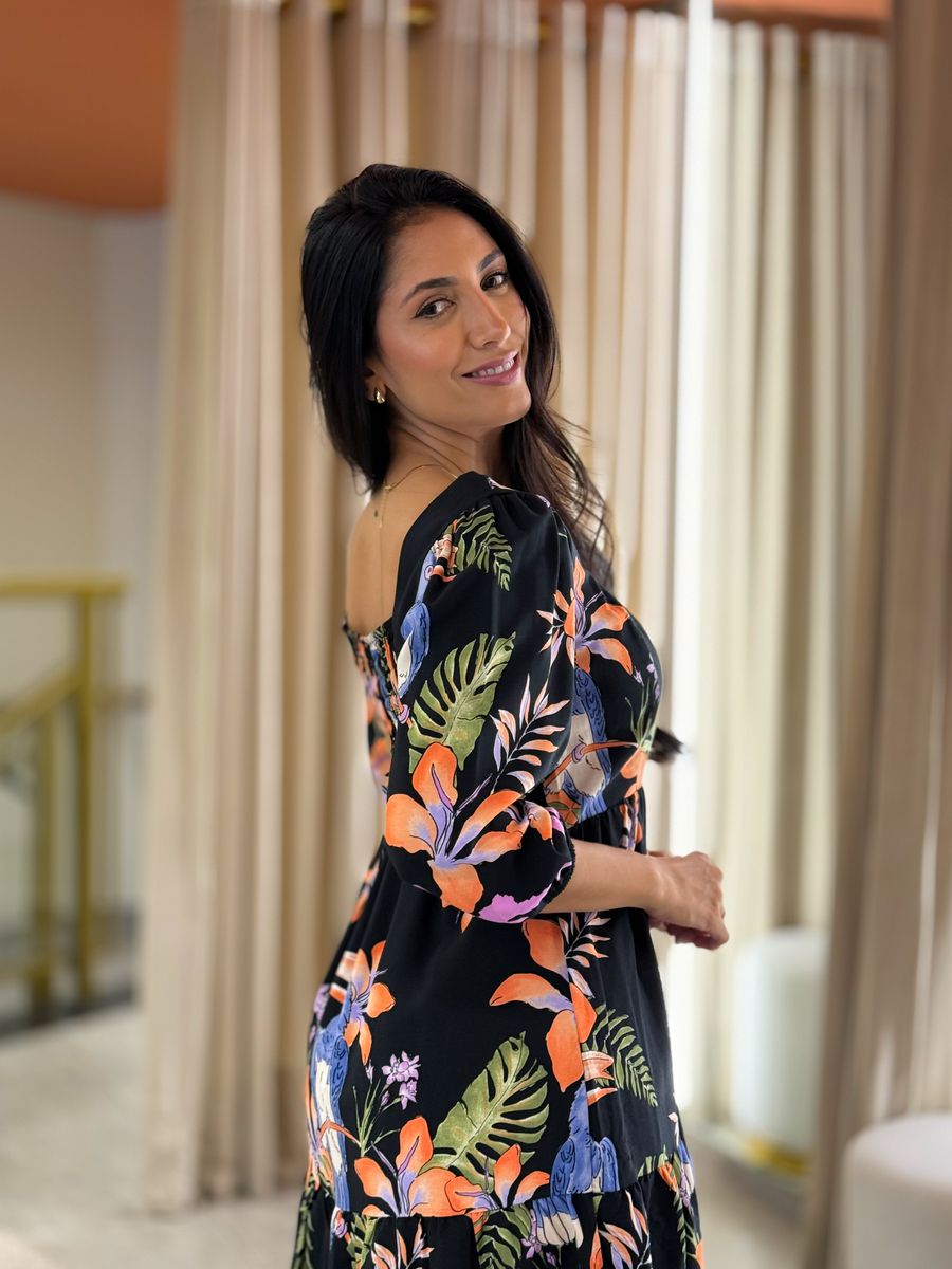 Vestido Marina Estampado Preto Tucano