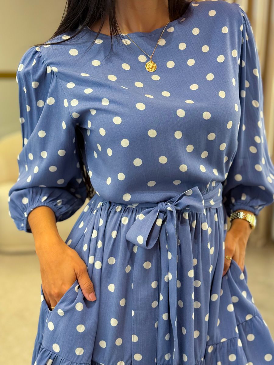 Vestido Antonela Azul Poá