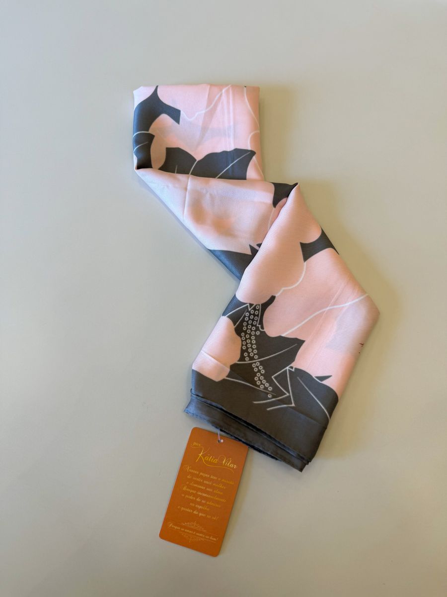 Lenço Seda Rosa E Cinza